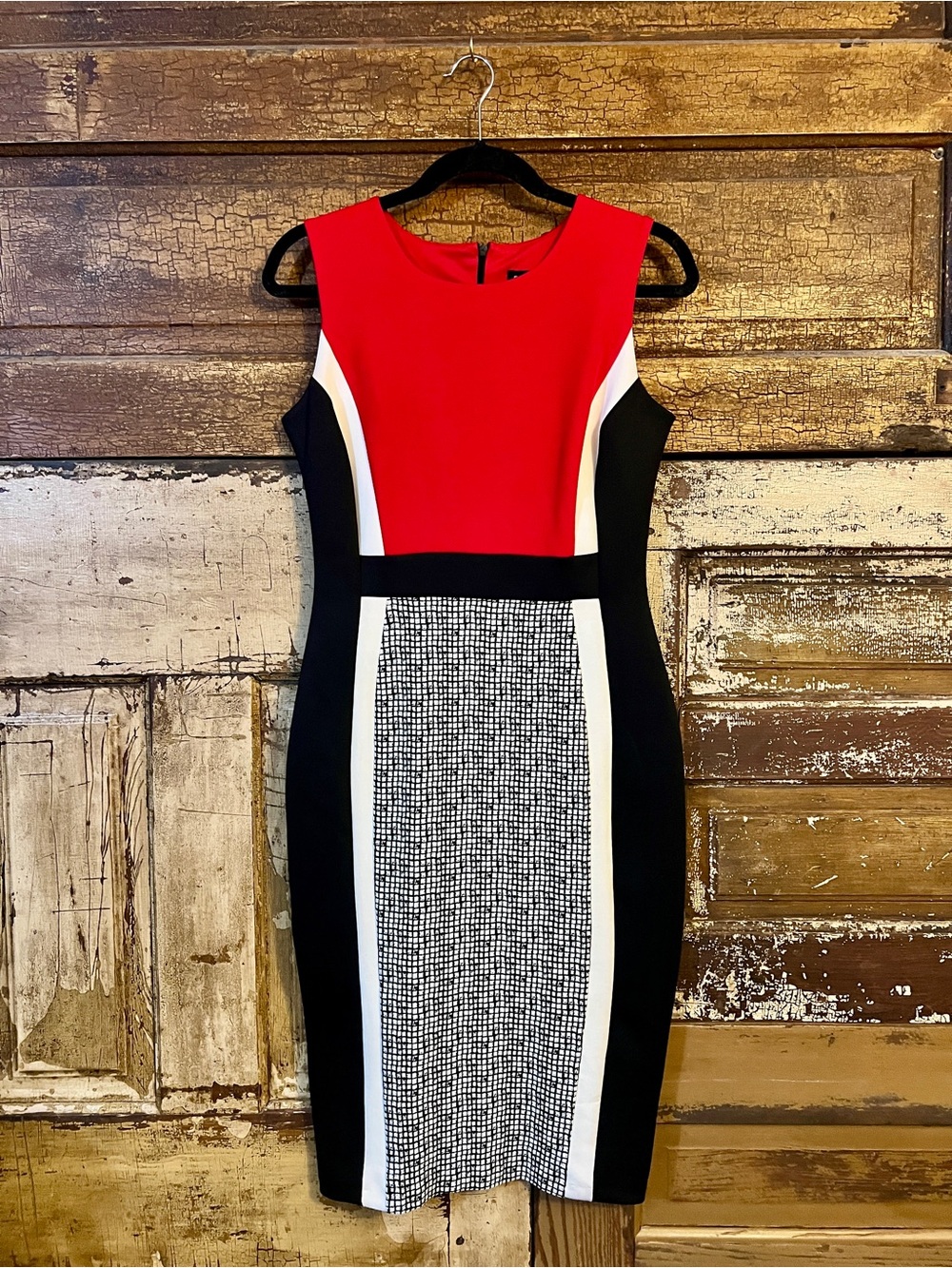 Colorblock Sheath Dress | Red Black White Career Work Dress | Size 6